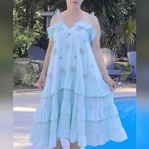 Sundress linen tiered Ruffle midi dress